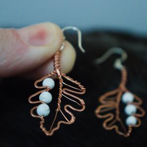White Oak Leaf Copper Earrings