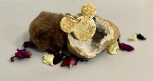 Druzy Mickey Mouse Key Chain - Beige/Gold/White