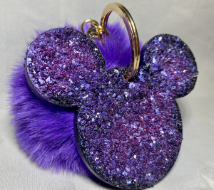 Druzy Mickey Mouse Key Chain - Purple with Purple Pom Pom