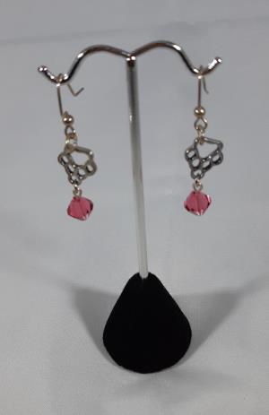Pierced earrings, open paw print with a pink Swarovski bead
