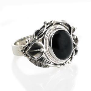 Sterling Silver Onyx Nest of Lilies Ring