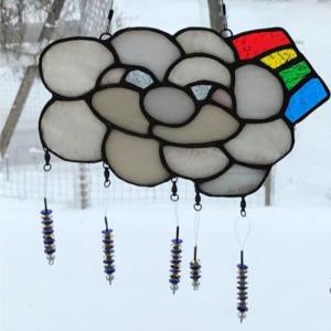 Stained Glass Happy Cloud with Rainbow