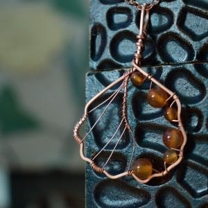 European Alder Leaf - Carnelian - Copper Necklace